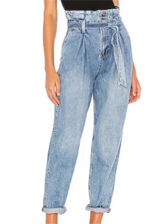 Anine Bing Denim - anine bing the everly High-Waist Light Blue Paperbag Jeans with Belt 28